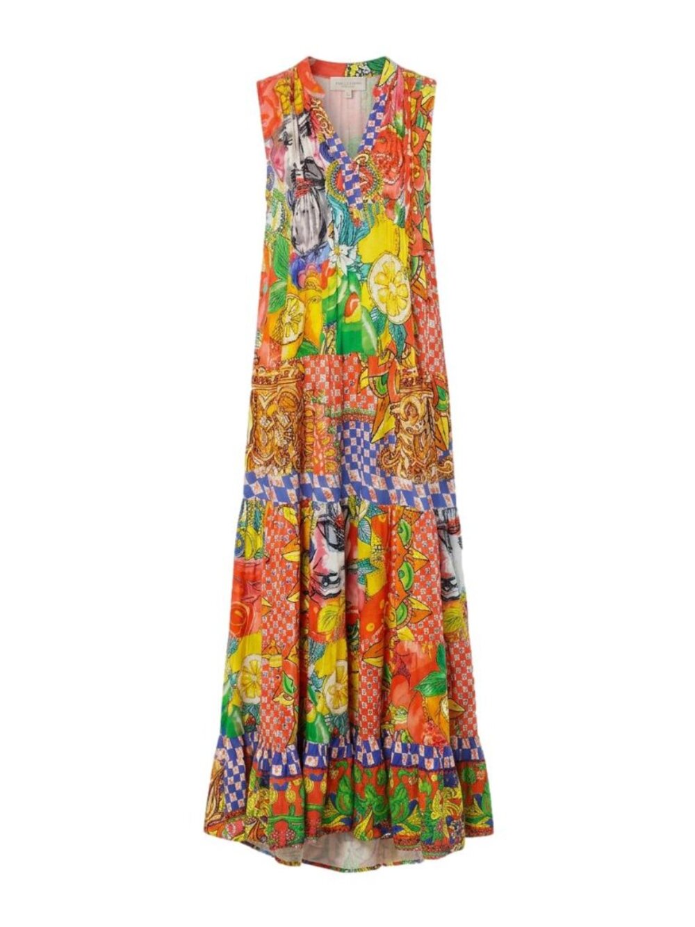 Leoni Al Sole Giacomo Cinque Cotton Patchwork Tiered Maxi Dress One Size
